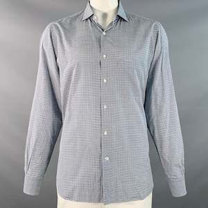 LORO PIANA Navy Black White Gingham Cotton One Pocket Long Sleeve Shirt